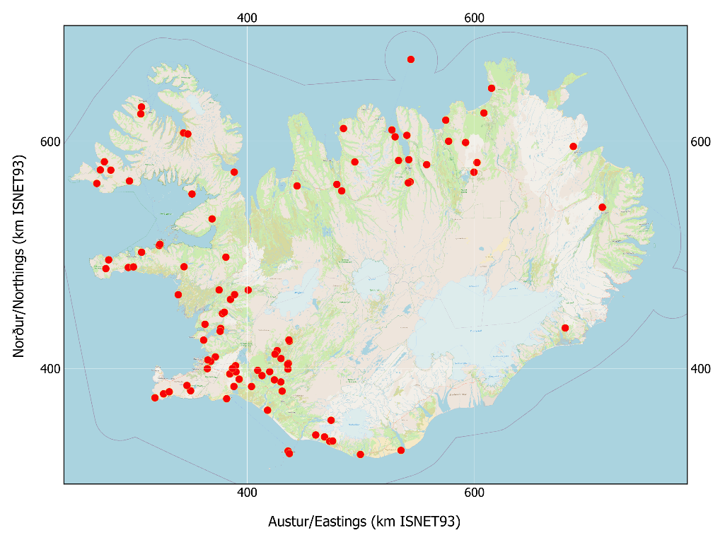 Map of Icelandic geothermal fields